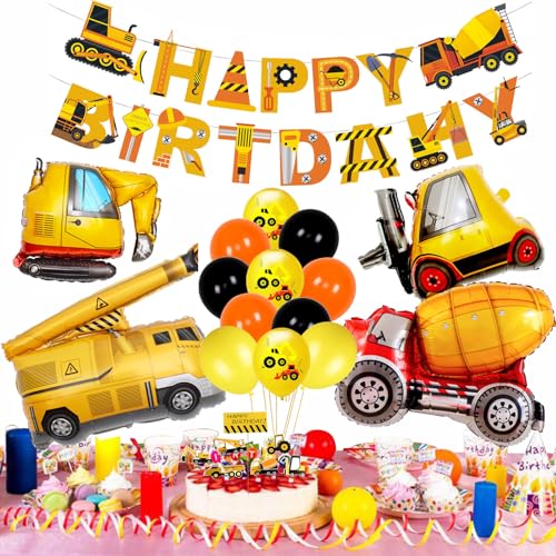 Construction Birthday Party Supplies Kit - Cobesyood 3-Year-Old Theme with Foil Balloons and Decorations