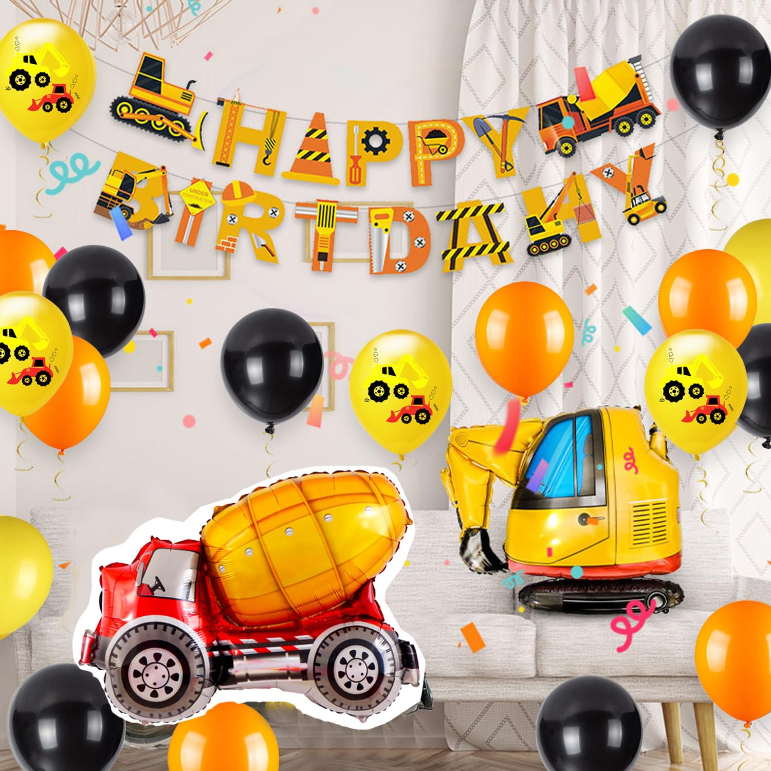 Construction Birthday Party Supplies Kit - Cobesyood 3-Year-Old Theme with Foil Balloons and Decorations