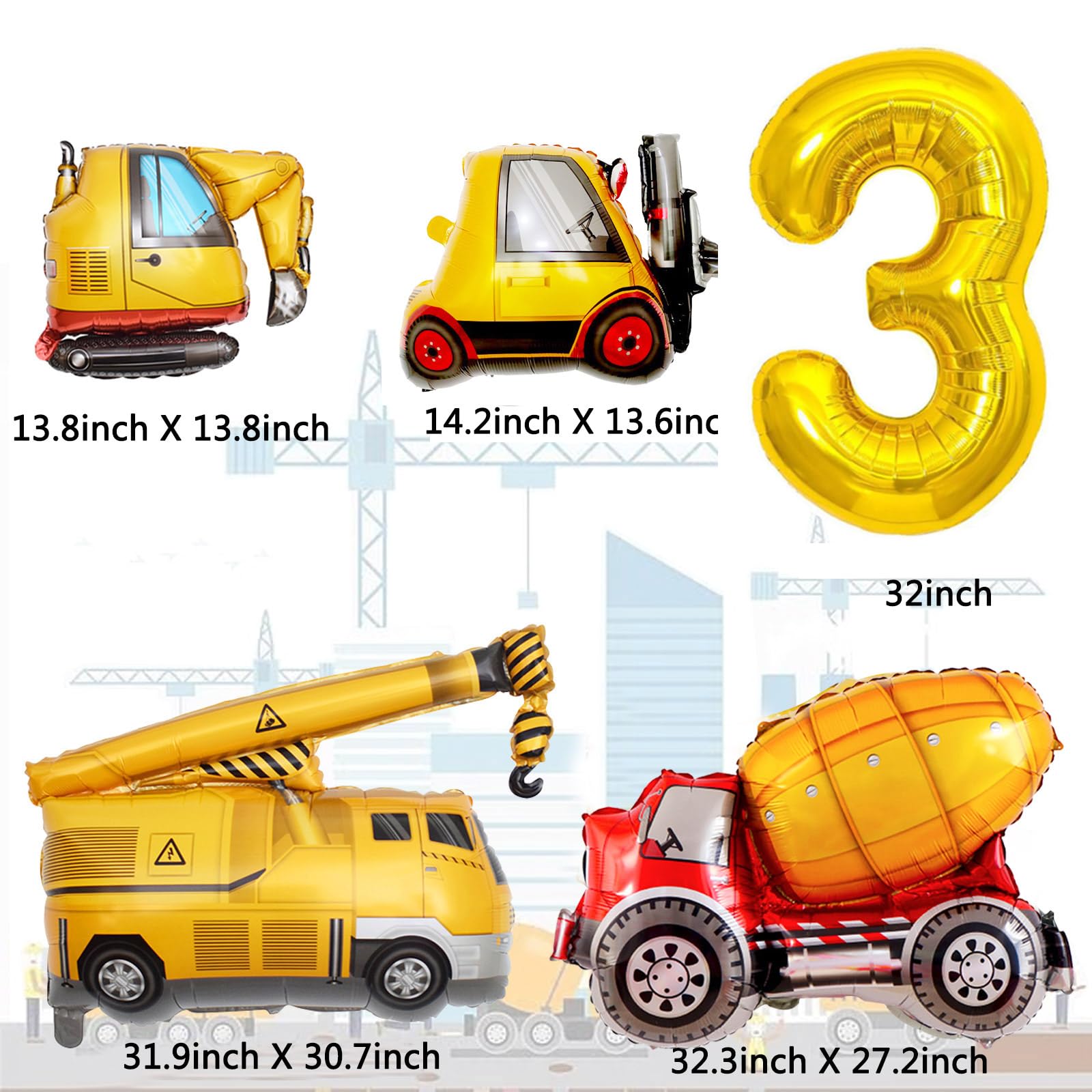 Construction Birthday Party Supplies Kit - Cobesyood 3-Year-Old Theme with Foil Balloons and Decorations