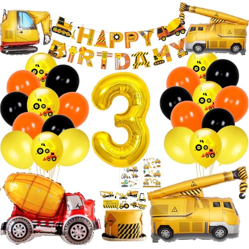 Construction Birthday Party Supplies Kit - Cobesyood 3-Year-Old Theme with Foil Balloons and Decorations