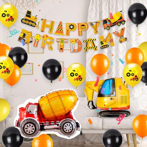 Construction Birthday Party Supplies Kit - Cobesyood 3-Year-Old Theme with Foil Balloons and Decorations