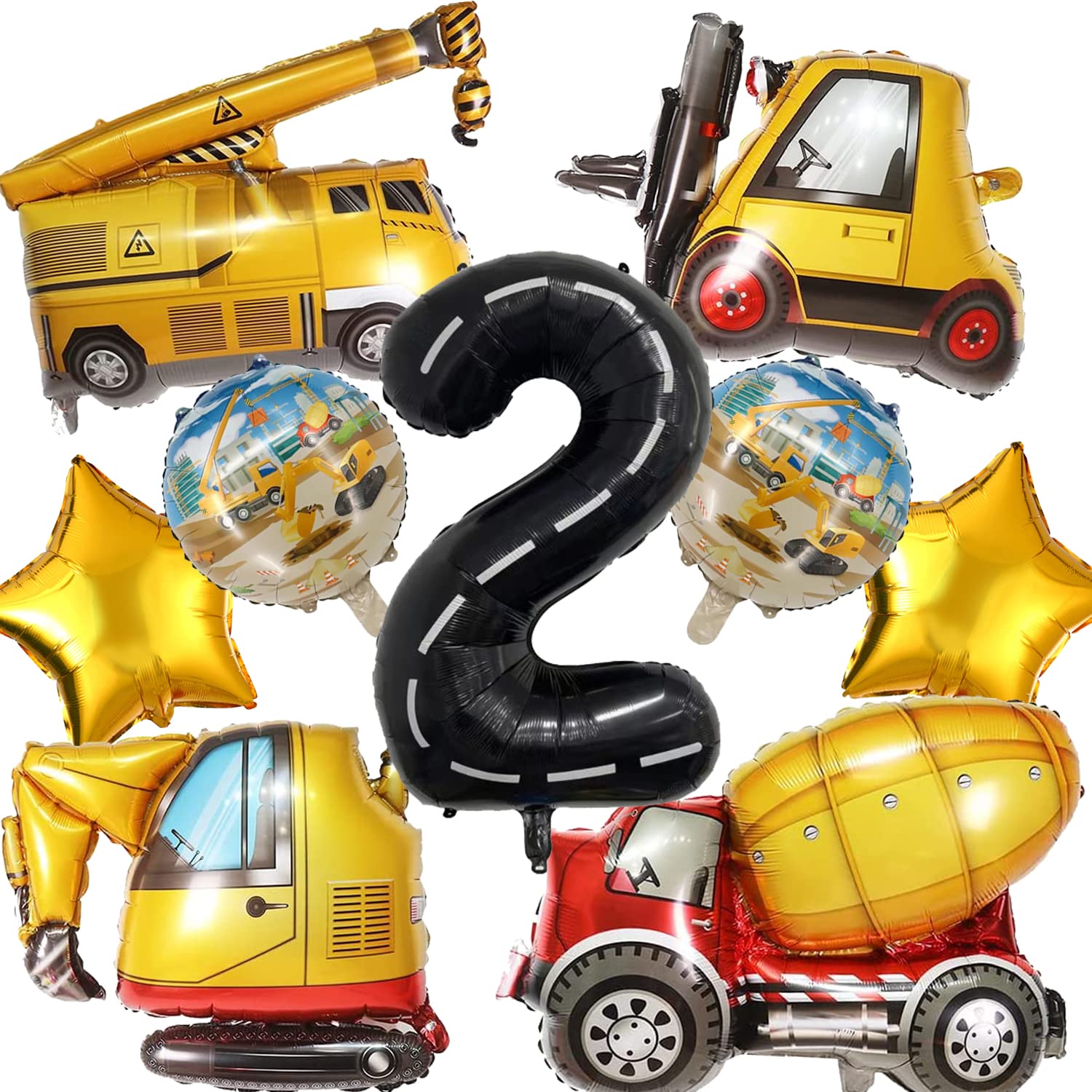 Construction Truck Balloon Set for 2nd Birthday - DUNSEO Mylar Foil Mix