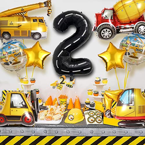 Construction Truck Balloon Set for 2nd Birthday - DUNSEO Mylar Foil Mix