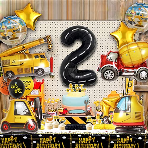 Construction Truck Balloon Set for 2nd Birthday - DUNSEO Mylar Foil Mix
