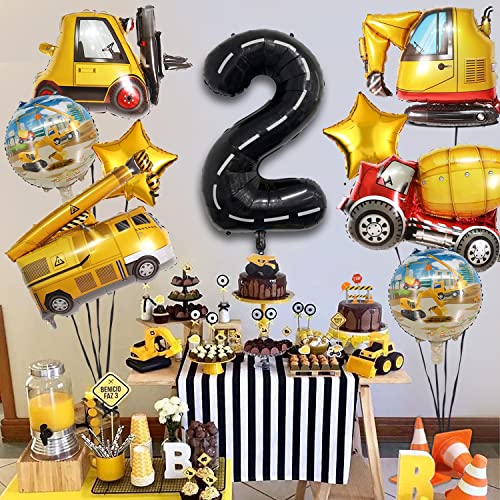 Construction Truck Balloon Set for 2nd Birthday - DUNSEO Mylar Foil Mix