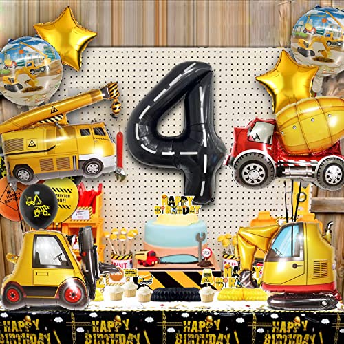 Construction Truck Balloon Set for 4th Birthday Party - 9 Foil Balloons with Excavator, Forklift, Crane, and More
