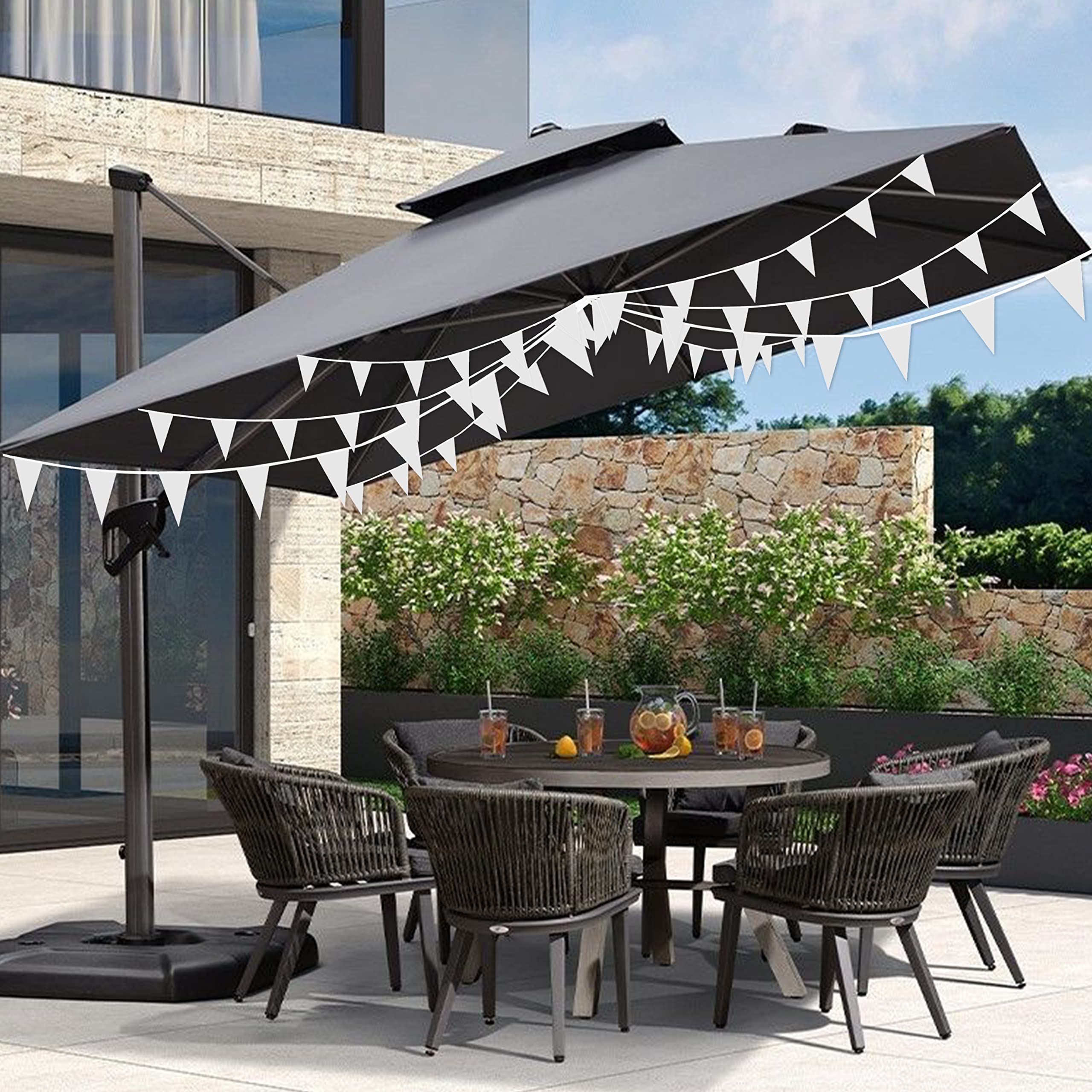 Consummate 100 Ft White Triangle Pennant Banner Set - 60 Flags on 2 Ropes for DIY Party Decor