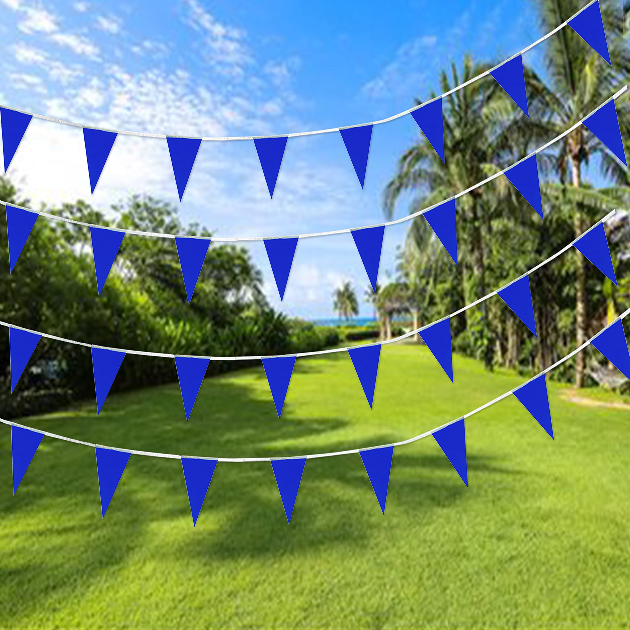 Consummate Blue Pennant Banners (60 Flags, 2 Ropes of 50 ft) - Hanging Triangle Bunting for Party Decorations - 7x11 Inch Flags