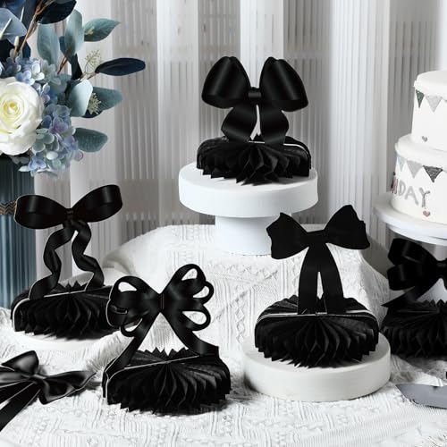 Containlol 9-Piece Black Bow Party Decorations with Honeycomb Centerpieces for Birthday, Bachelorette, Bridal Shower