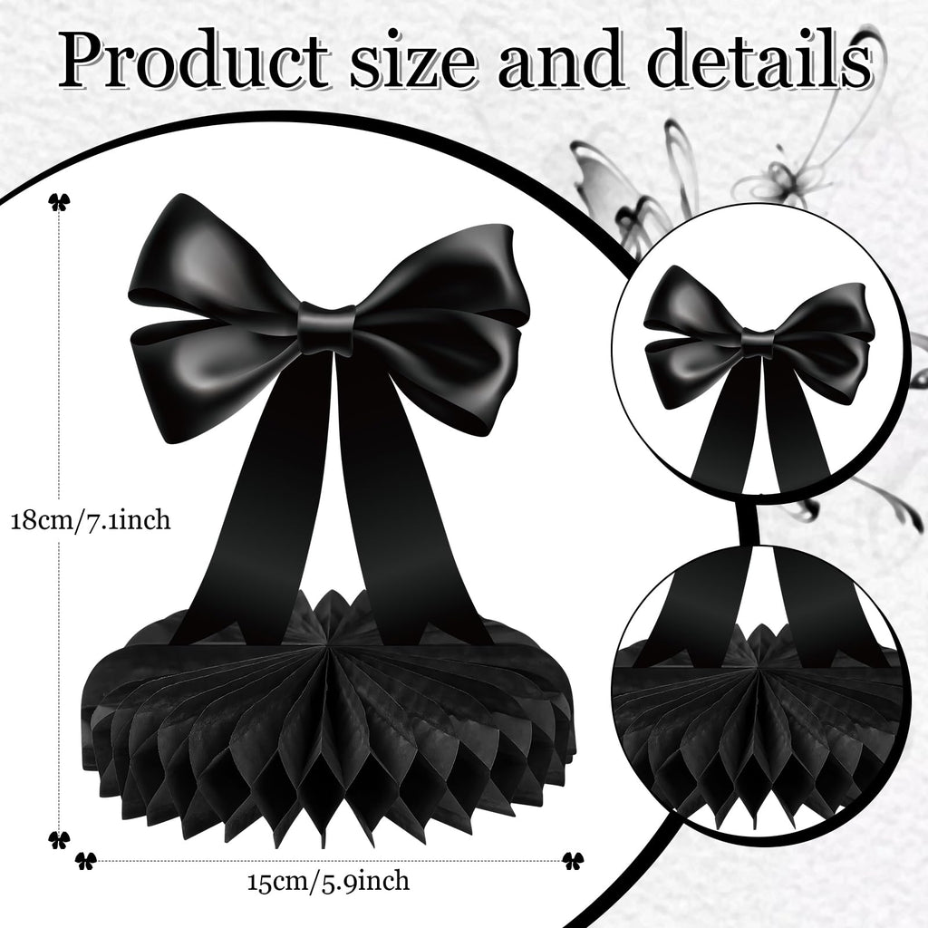 Containlol 9-Piece Black Bow Party Decorations with Honeycomb Centerpieces for Birthday, Bachelorette, Bridal Shower