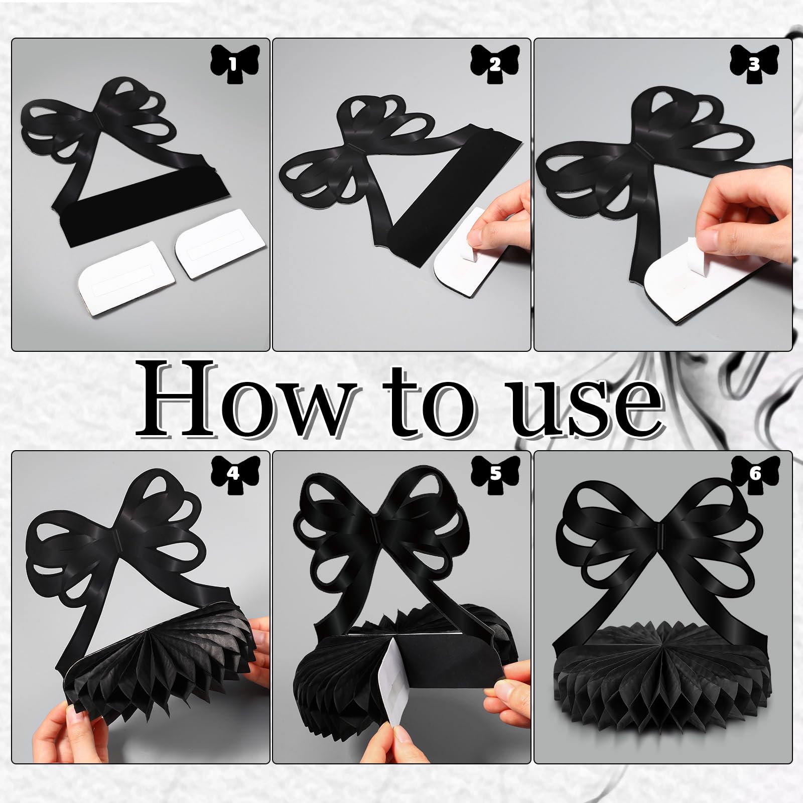 Containlol 9-Piece Black Bow Party Decorations with Honeycomb Centerpieces for Birthday, Bachelorette, Bridal Shower