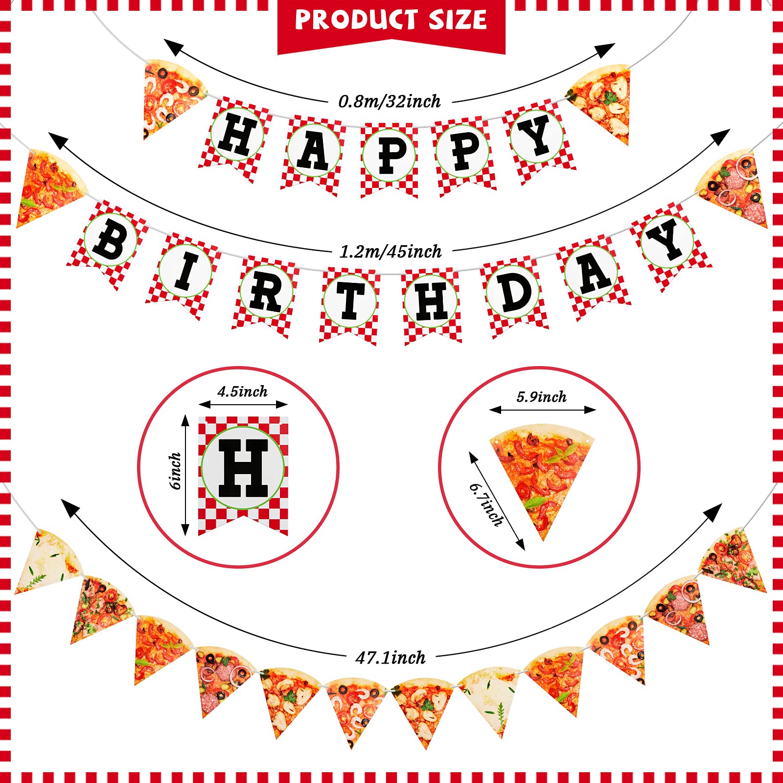 Containlol Pizza Party Decorations Set – 3 Pre-Assembled Cardboard Banners for Birthday & Events