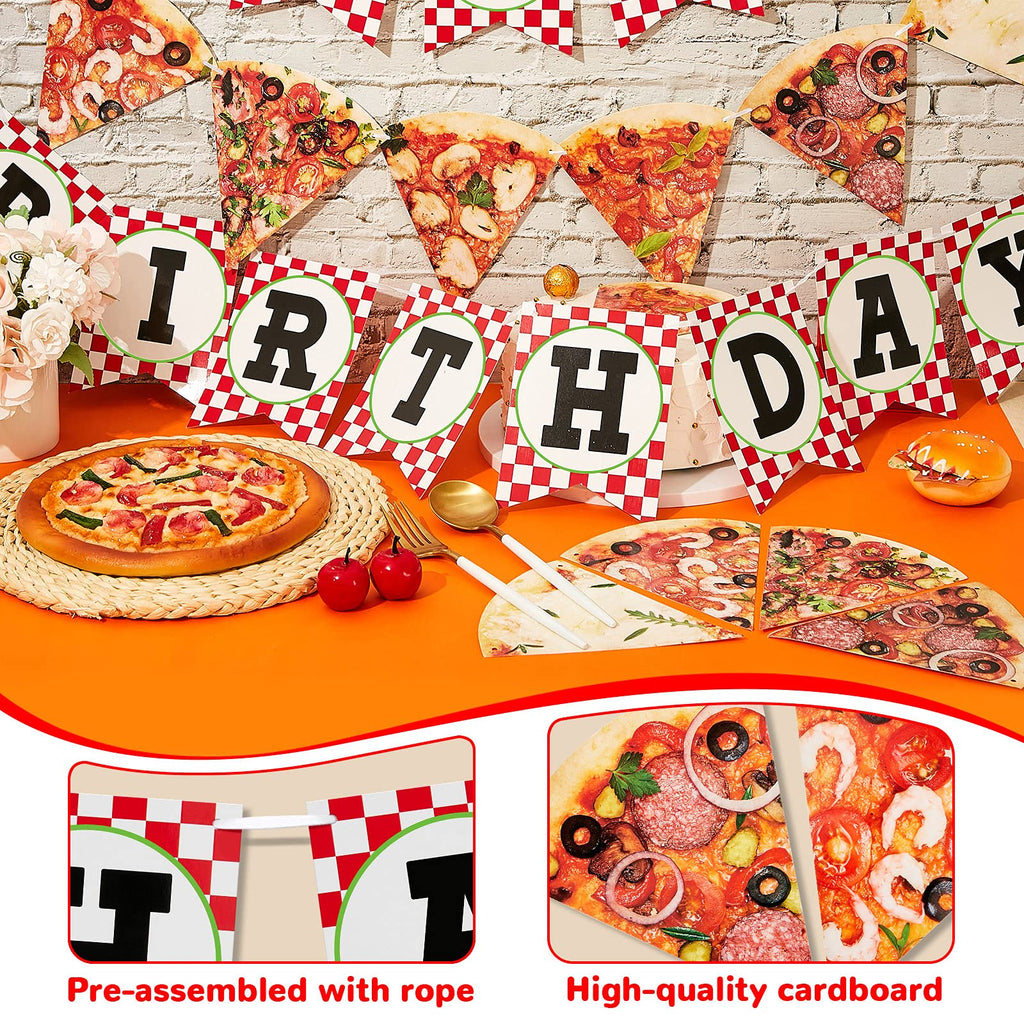 Containlol Pizza Party Decorations Set – 3 Pre-Assembled Cardboard Banners for Birthday & Events