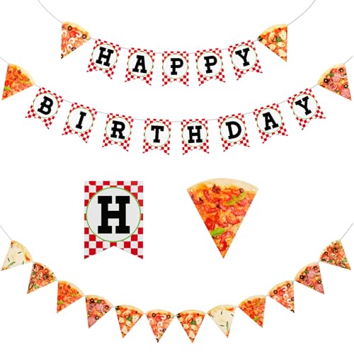 Containlol Pizza Party Decorations Set – 3 Pre-Assembled Cardboard Banners for Birthday & Events