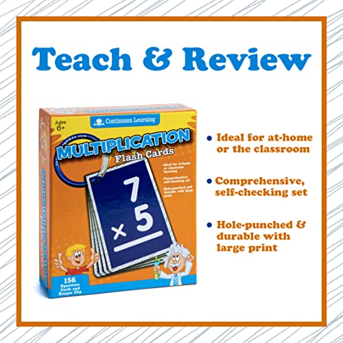 Continuum Learning 0-12 Multiplication Flash Cards - 156 Oversized Cards with Large Print and Keeper Clip