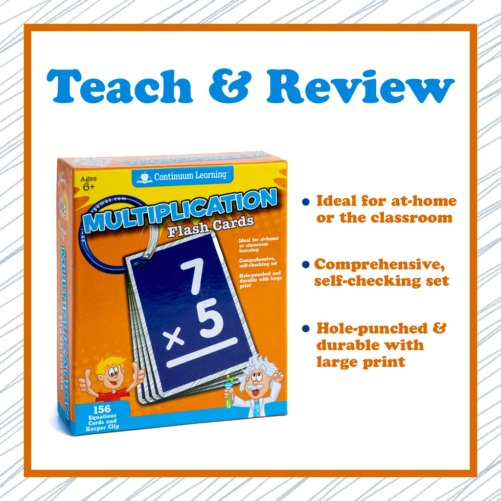 Continuum Learning 0-12 Multiplication Flash Cards - 156 Oversized Cards with Large Print and Keeper Clip