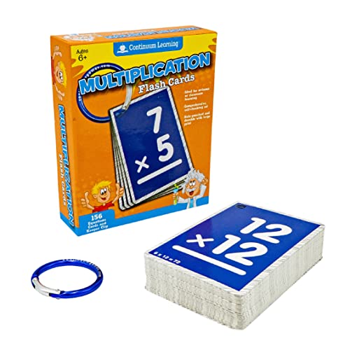 Continuum Learning 0-12 Multiplication Flash Cards - 156 Oversized Cards with Large Print and Keeper Clip