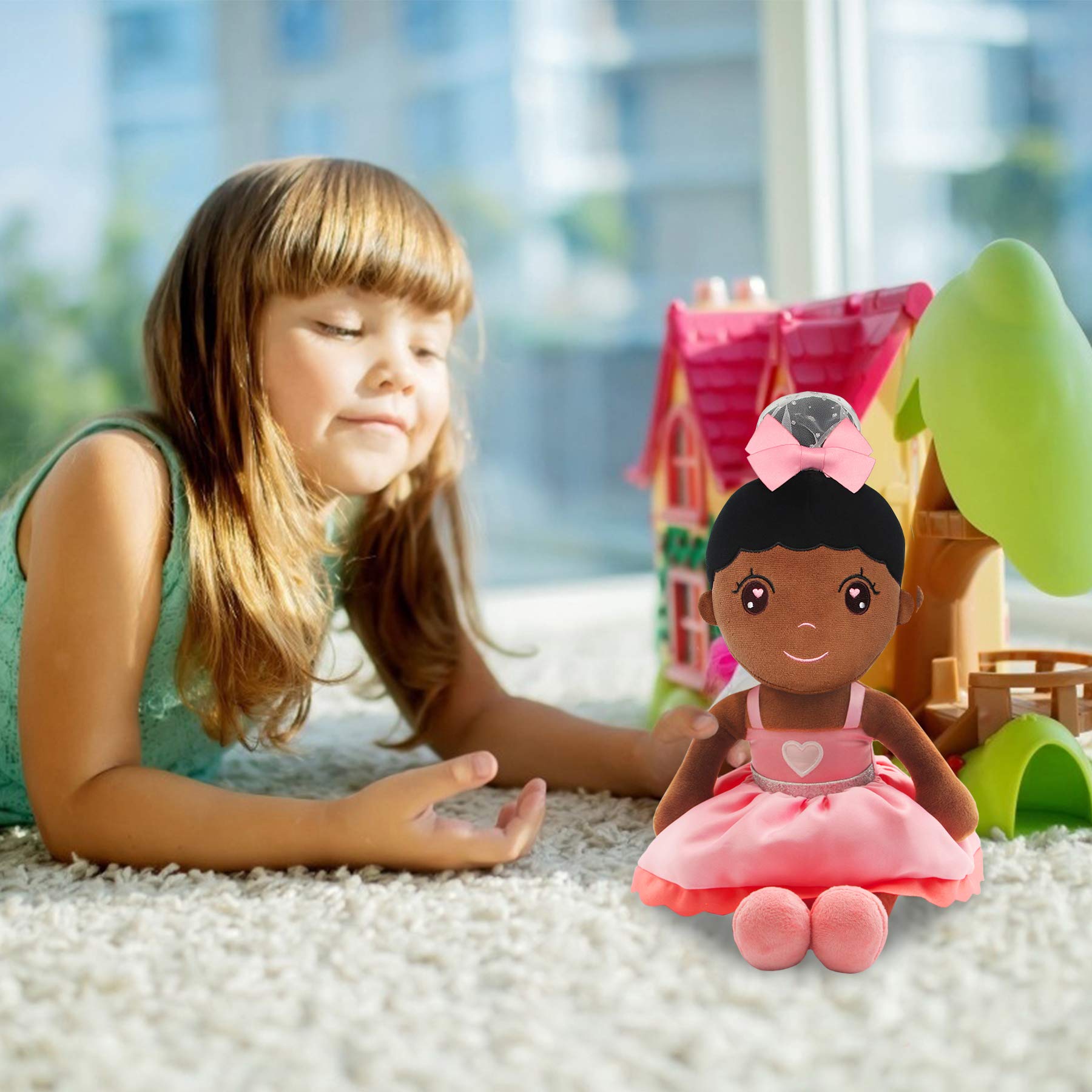 Conzy Stuffed Baby Doll for Girls – 44 cm (16.5 in) Super Soft Plush Toy with Gift Bag, Black Princess