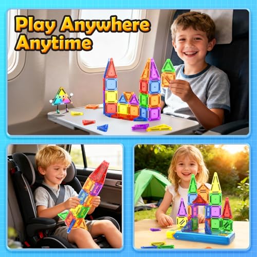 Coodoo 36-Piece Magnetic Tiles Travel Set – Mini STEM Building Blocks for On-the-Go Fun