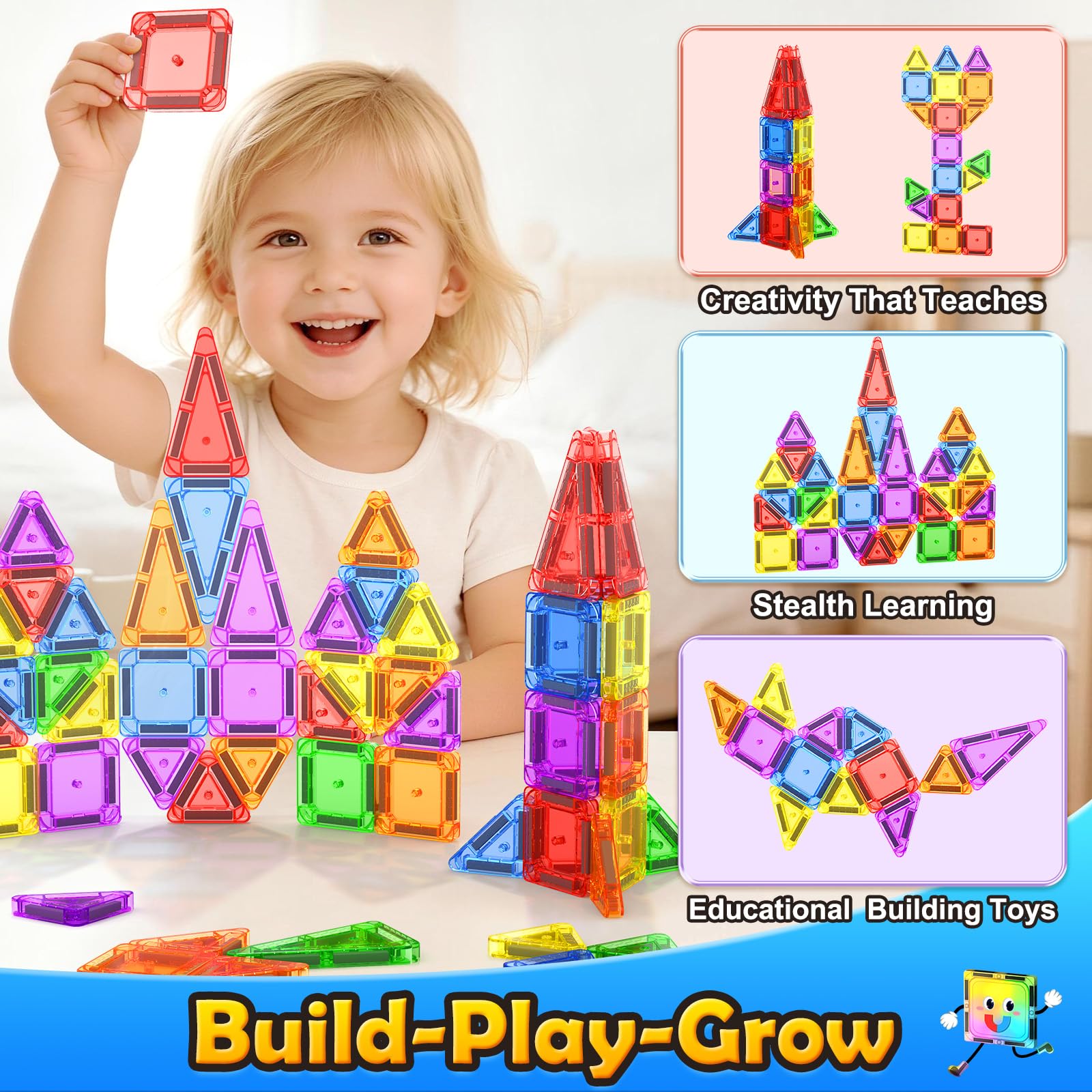 Coodoo 36-Piece Magnetic Tiles Travel Set – Mini STEM Building Blocks for On-the-Go Fun