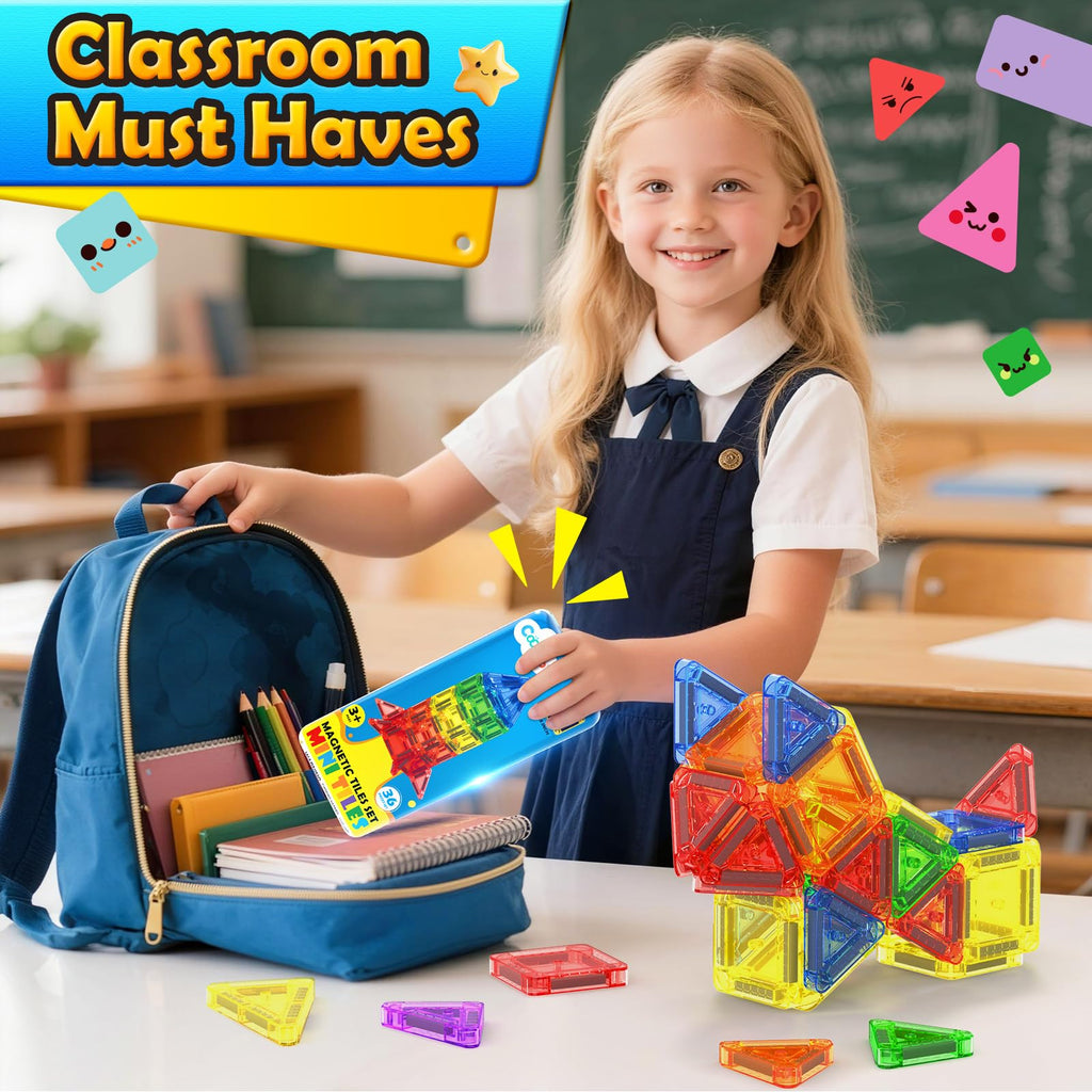 Coodoo 36-Piece Magnetic Tiles Travel Set – Mini STEM Building Blocks for On-the-Go Fun