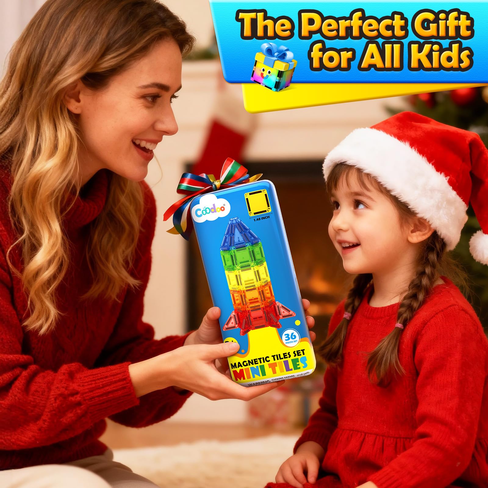 Coodoo 36-Piece Magnetic Tiles Travel Set – Mini STEM Building Blocks for On-the-Go Fun