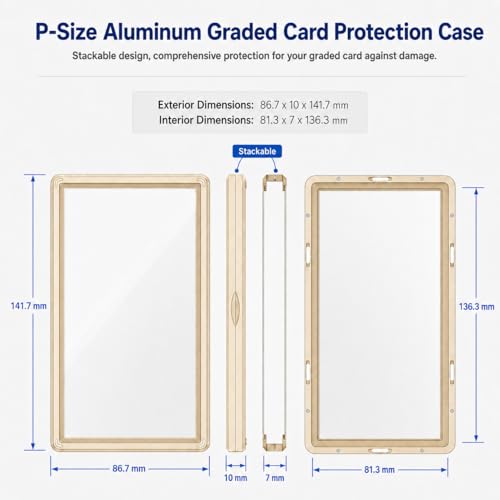 Coolbyl Aluminum Graded Card Slab Protector - Magnetic Closure, UV-Tempered Glass, Gold Finish