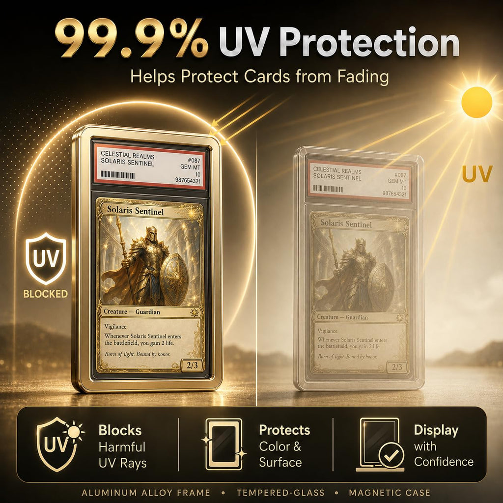 Coolbyl Aluminum Graded Card Slab Protector - Magnetic Closure, UV-Tempered Glass, Gold Finish