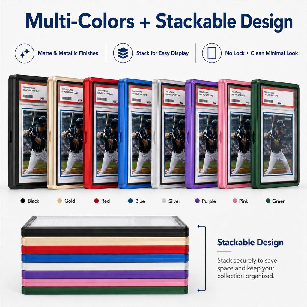 Coolbyl Aluminum Graded Card Slab Protector - Magnetic Closure, UV-Tempered Glass, Gold Finish