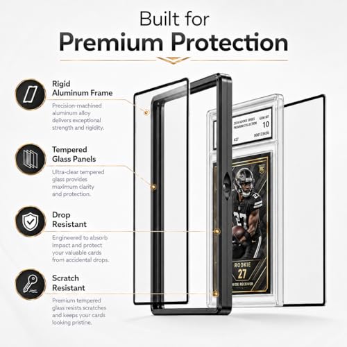 Coolbyl Black Aluminum Slab Guard with UV Glass – Magnetic Closure, Fits PSA Graded Cards