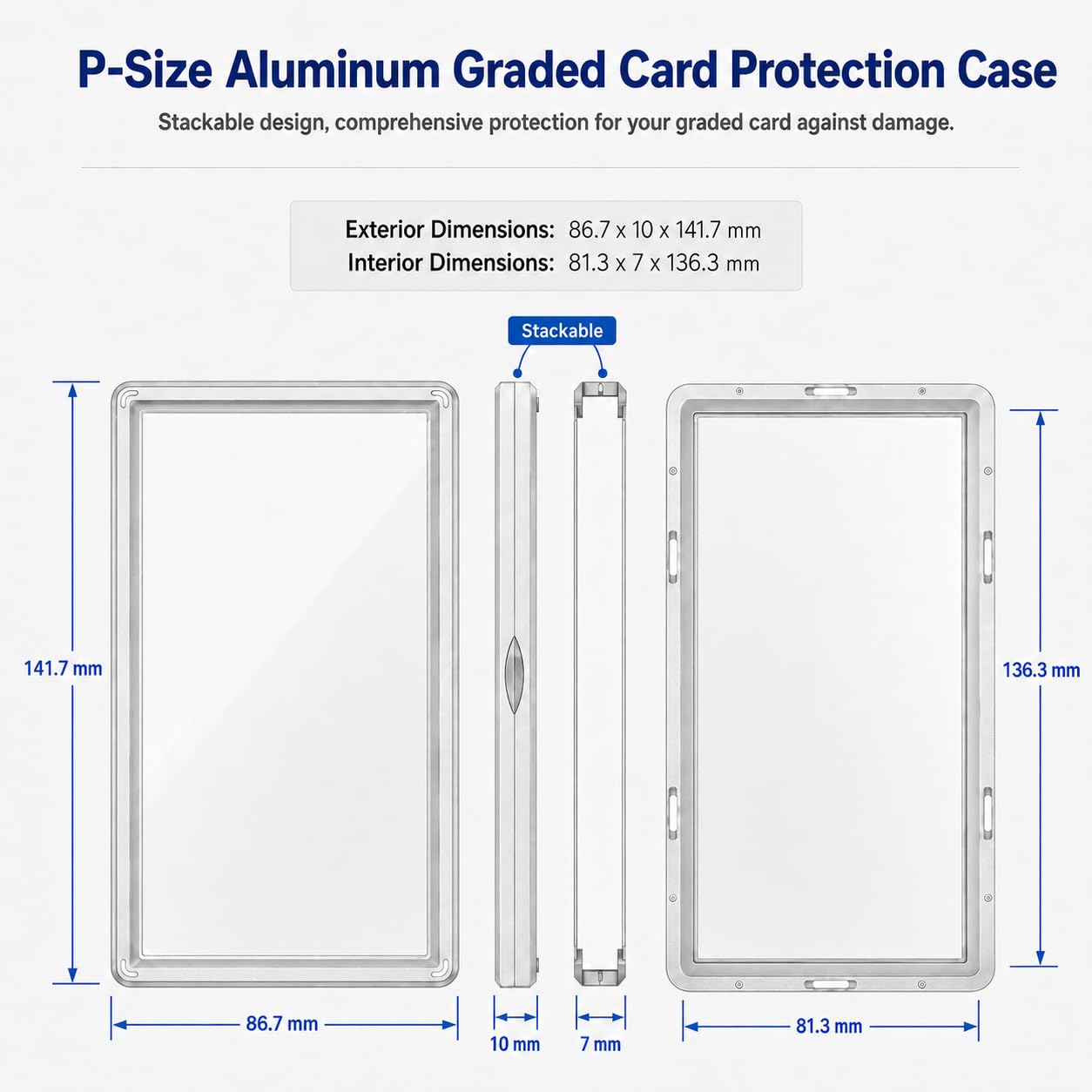 Coolbyl Magnetic Graded Card Slab Protector – Silver Aluminum Case with UV Tempered Glass