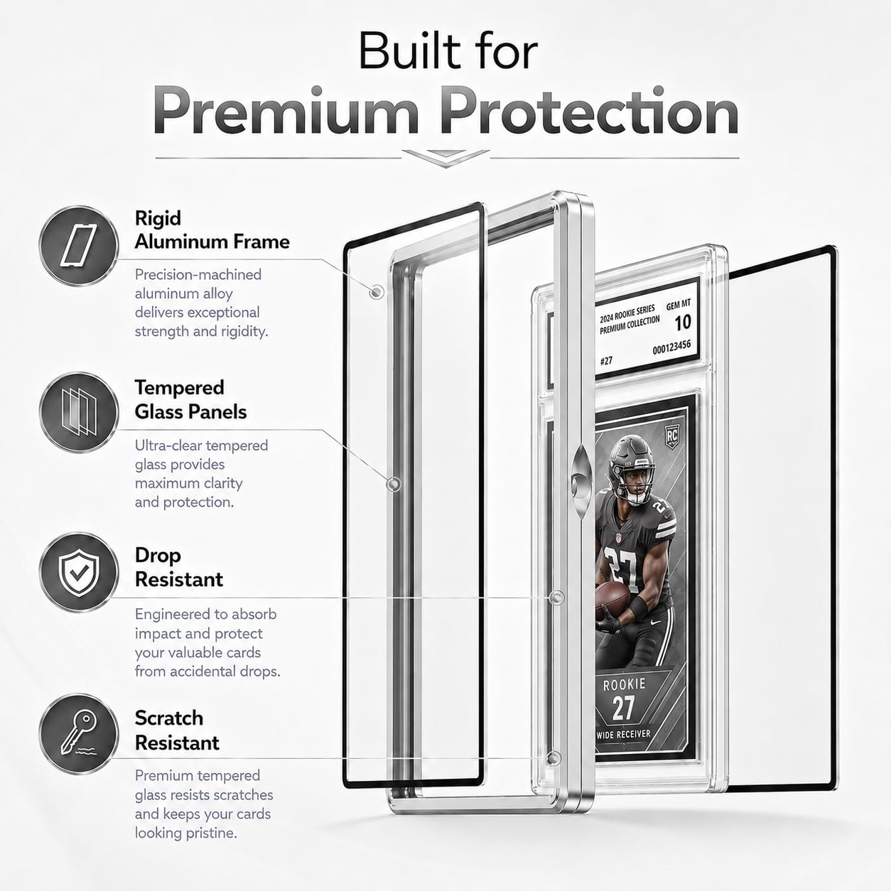 Coolbyl Magnetic Graded Card Slab Protector – Silver Aluminum Case with UV Tempered Glass