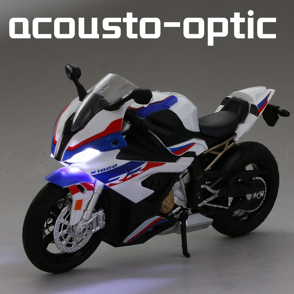 COOLPUR 1:12 Die Cast S1000RR Motorcycle Model - Realistic Blue Toy with Sound & Light