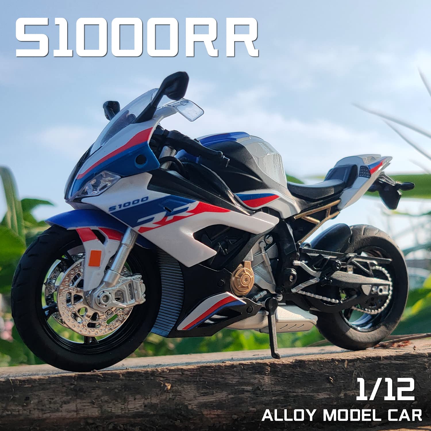COOLPUR 1:12 Die Cast S1000RR Motorcycle Model - Realistic Blue Toy with Sound & Light