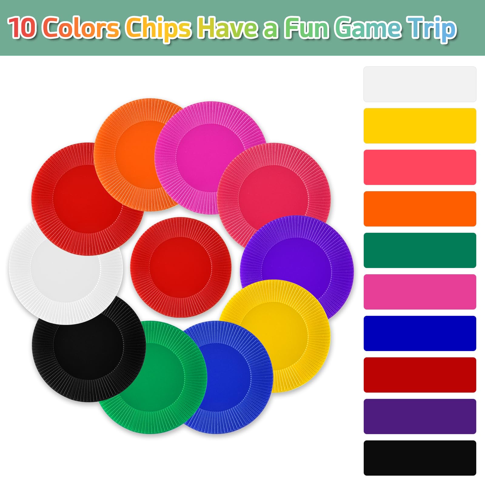 Coopay 250 Plastic Poker Chips 1.5 Inch 10 Colors Bingo Counters Math Learning Tokens