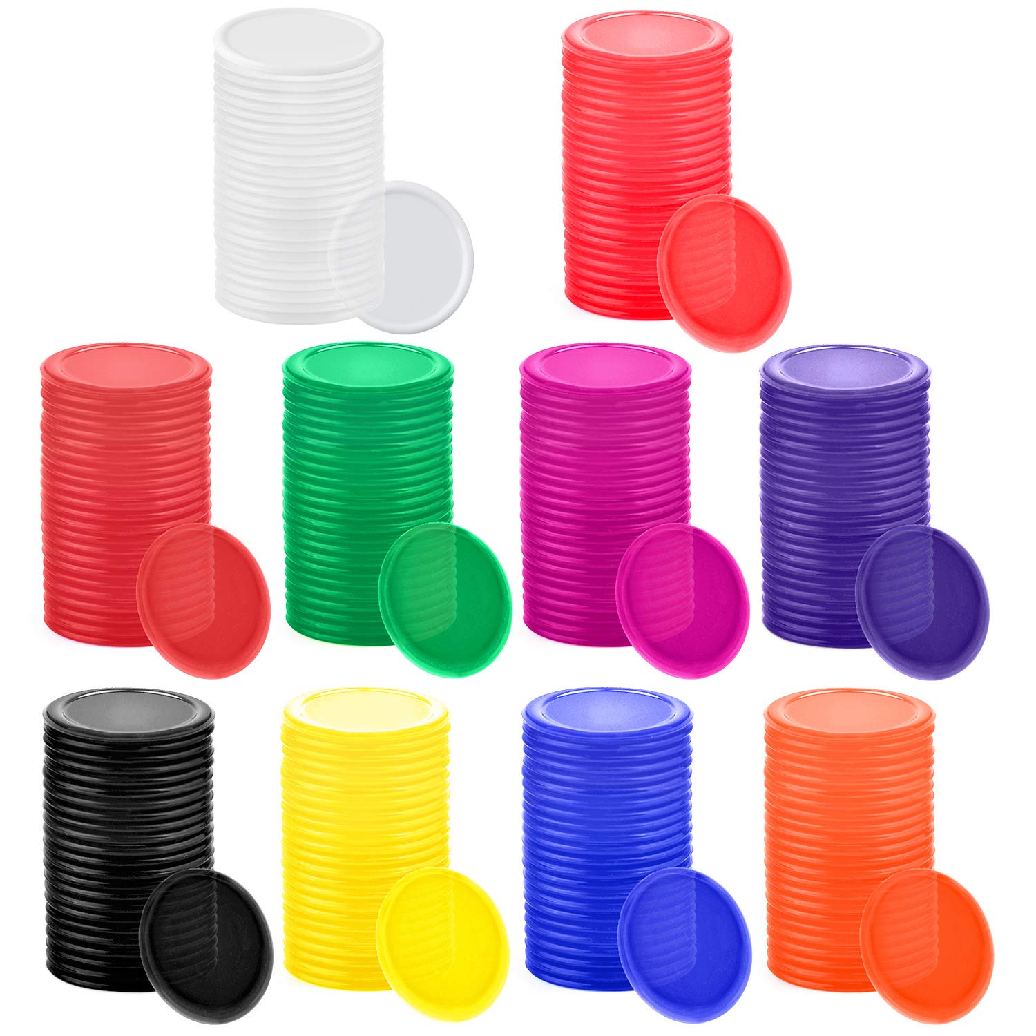 Coopay 300-Piece Bingo Chips Bulk – 1-Inch Plastic Counters in 10 Colors for Math Practice and Games