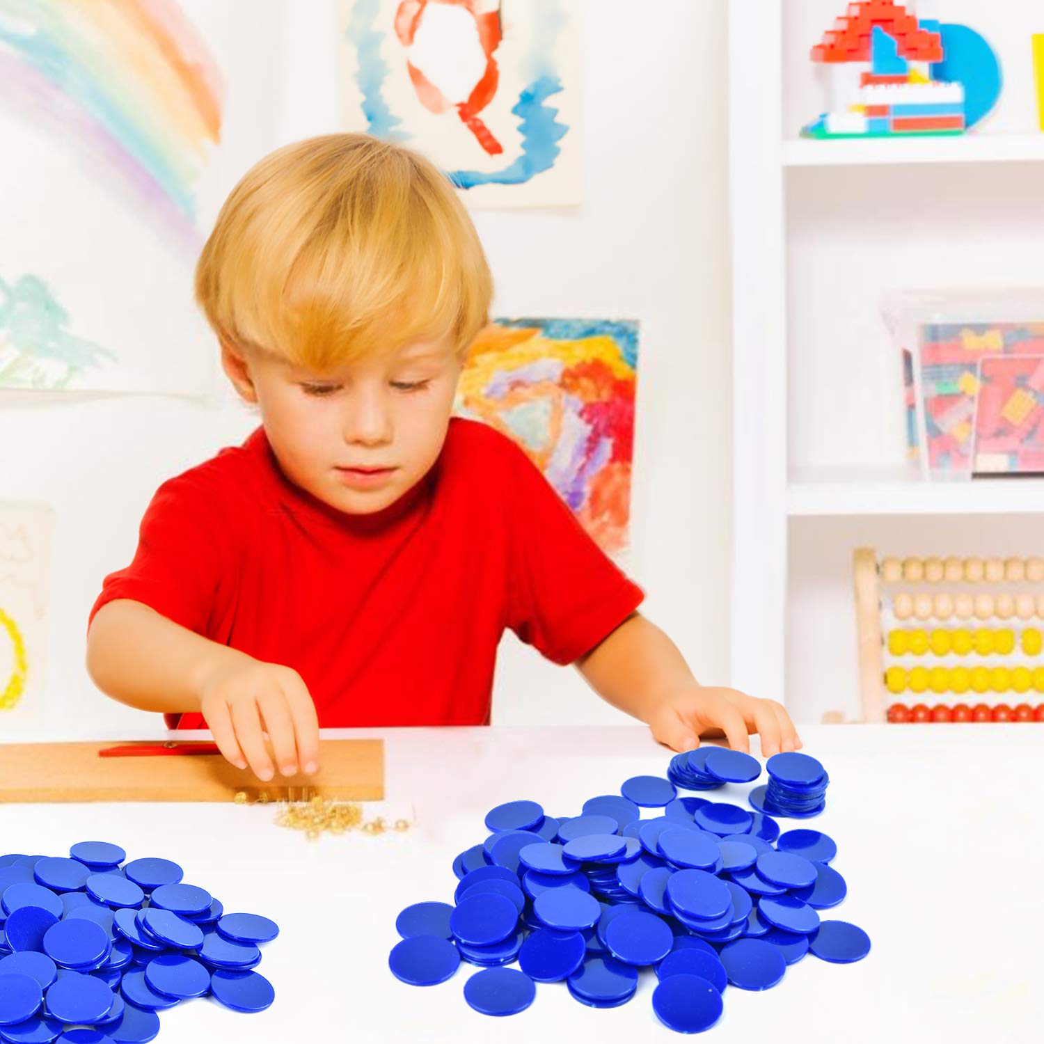 Coopay 300-Piece Blue Plastic Learning Counters – Bingo Chips & Math Discs, 1 Inch