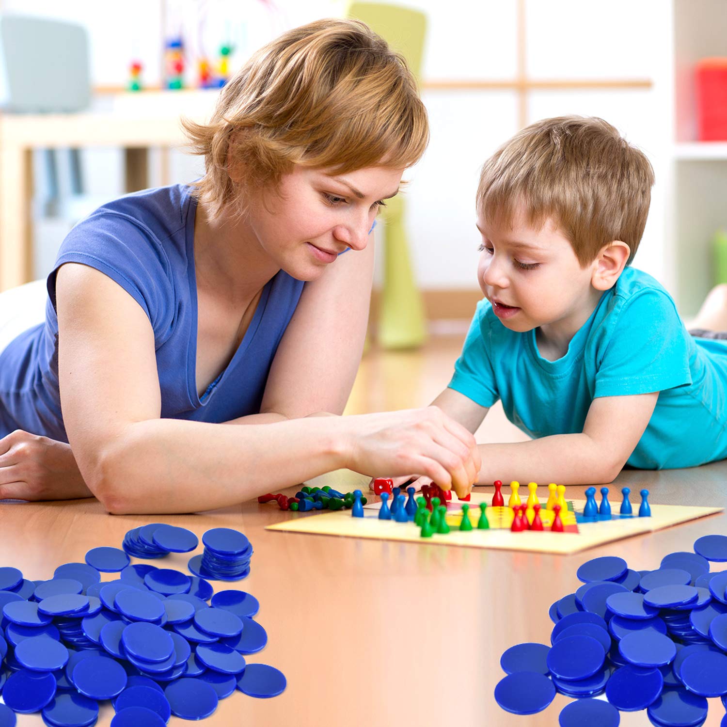 Coopay 300-Piece Blue Plastic Learning Counters – Bingo Chips & Math Discs, 1 Inch