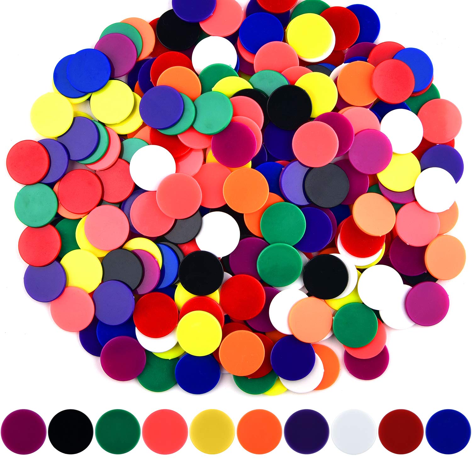Coopay 300-Piece Plastic Bingo Chips & Counting Discs – 10 Colors, 1 Inch, for Math & Games
