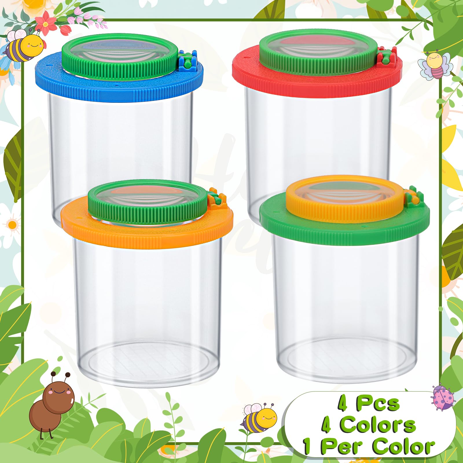 Coopay 4-Piece Magnifying Insect Box Set – Bug Viewer with 3x & 6x Lenses for Kids