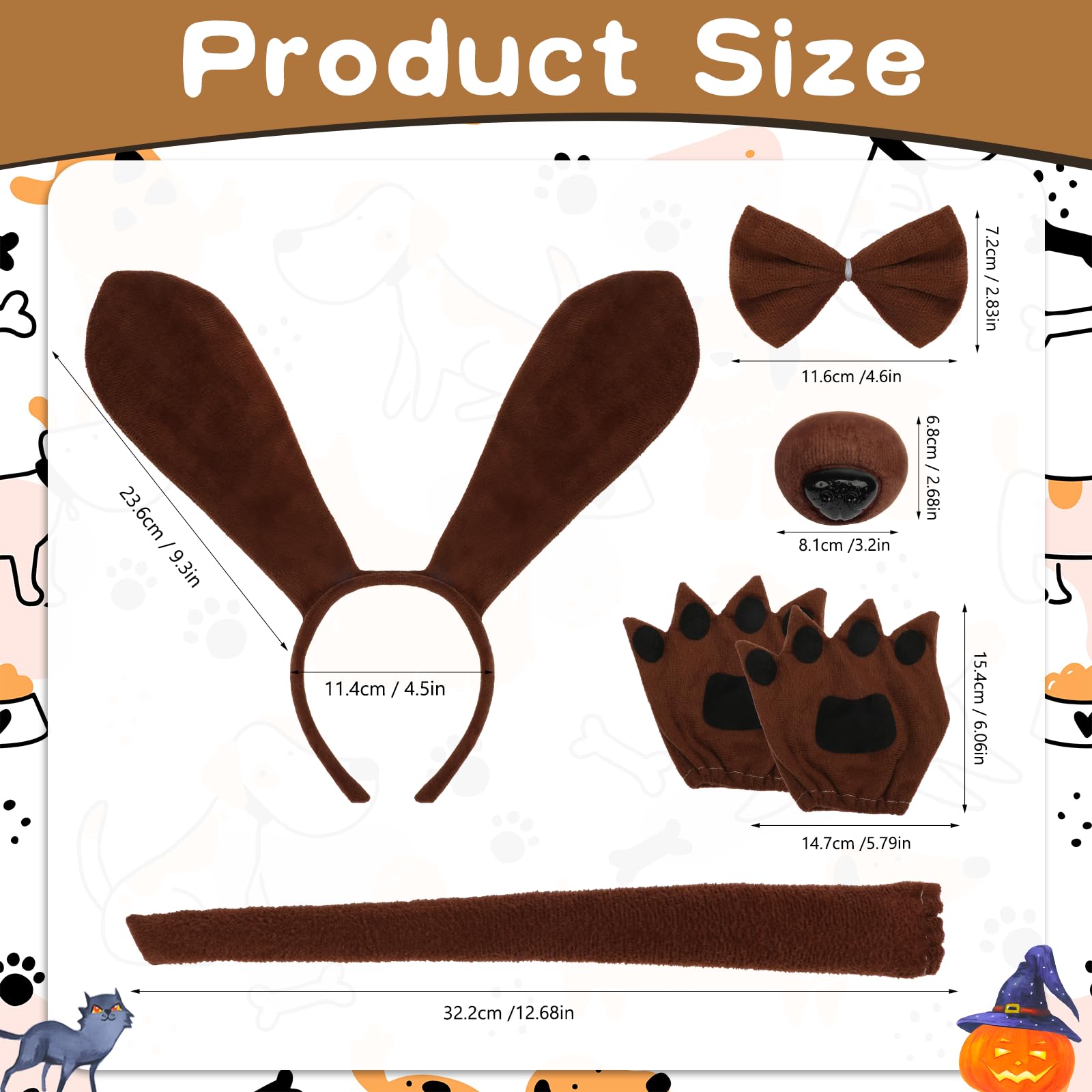 Coopay Puppy Dog Costume Set – 5-Piece Headband, Bow Tie, Tail, Fake Nose, and Paw Gloves