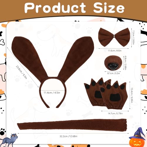 Coopay Puppy Dog Costume Set – 5-Piece Headband, Bow Tie, Tail, Fake Nose, and Paw Gloves