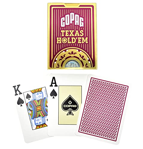 Copag Red Jumbo Index Poker Size Playing Cards – Durable PVC Single Deck for Texas Hold'em