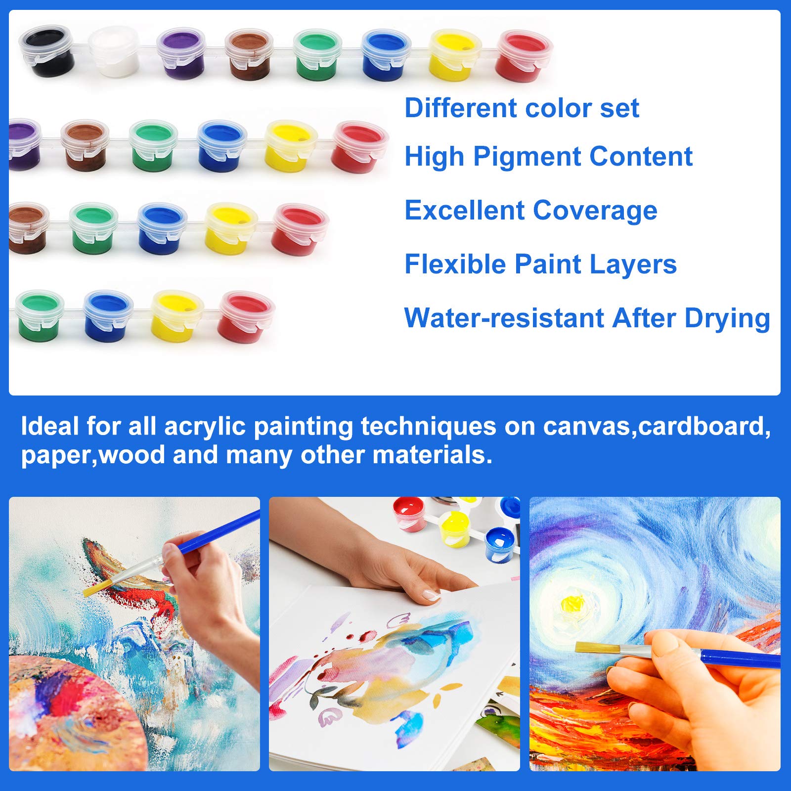COSBAY Acrylic Paint Strips - 12 Bulk Sets of 8 Washable Colors with 12 Brushes, Non-Toxic Art Supplies for Kids & Adults, Party Favors