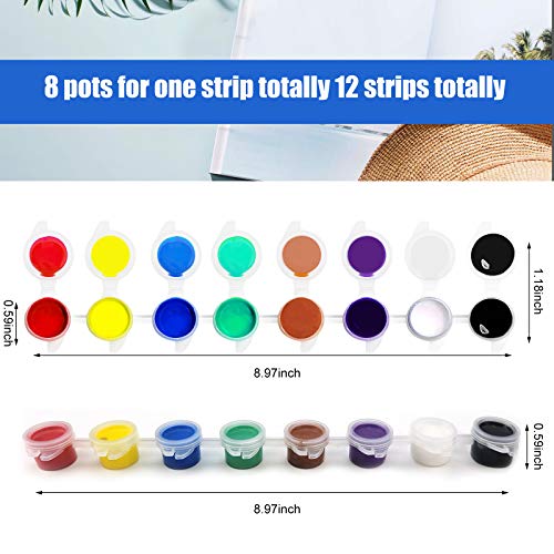 COSBAY Acrylic Paint Strips - 12 Bulk Sets of 8 Washable Colors with 12 Brushes, Non-Toxic Art Supplies for Kids & Adults, Party Favors