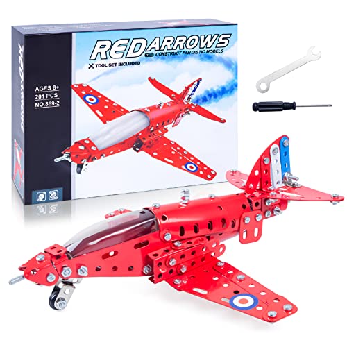 Coskehan 201-Piece Metal Airplane Building Kit for Kids Ages 8+ – STEM Model Plane Toy, Red, 7x9x3 inch