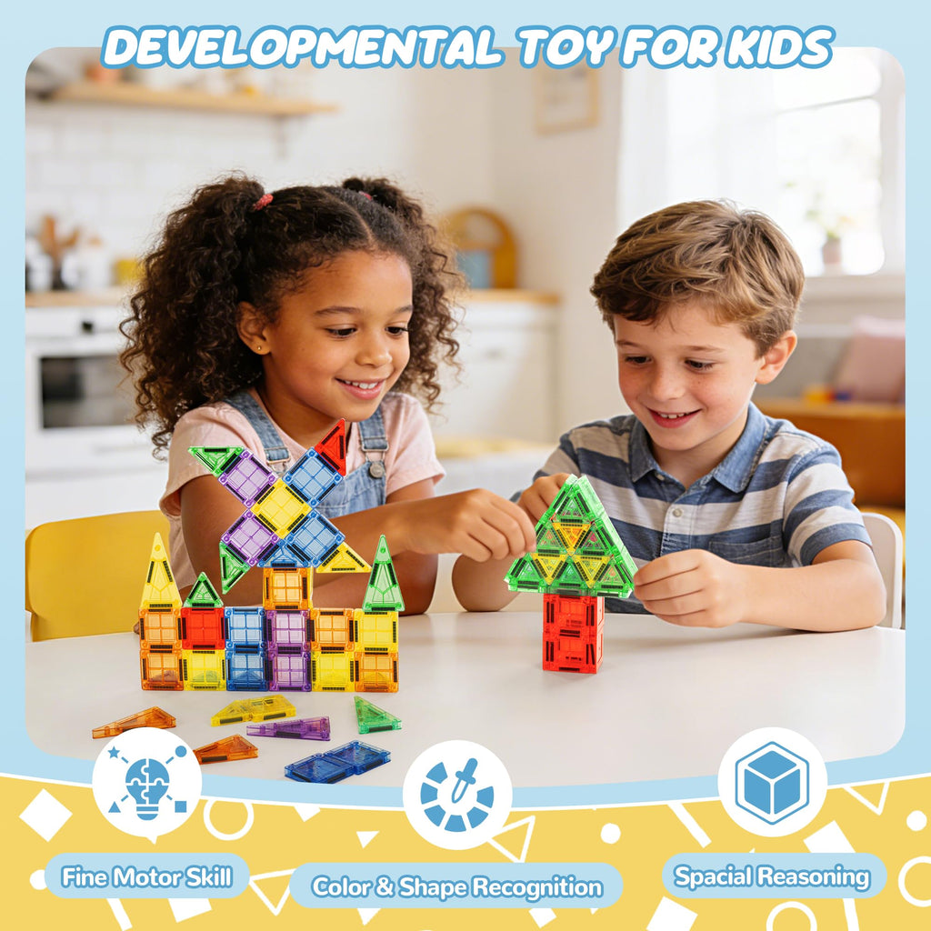cossy Mini Magnetic Tiles 46-Piece Set with Iron Box – Travel-Friendly Building Blocks for Kids Ages 4-8