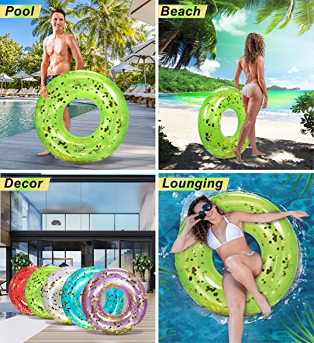 CoTa Global Green Inflatable Pool Ring with Gold Confetti – 36-Inch Heavy Duty PVC Swim Tube for Kids and Adults
