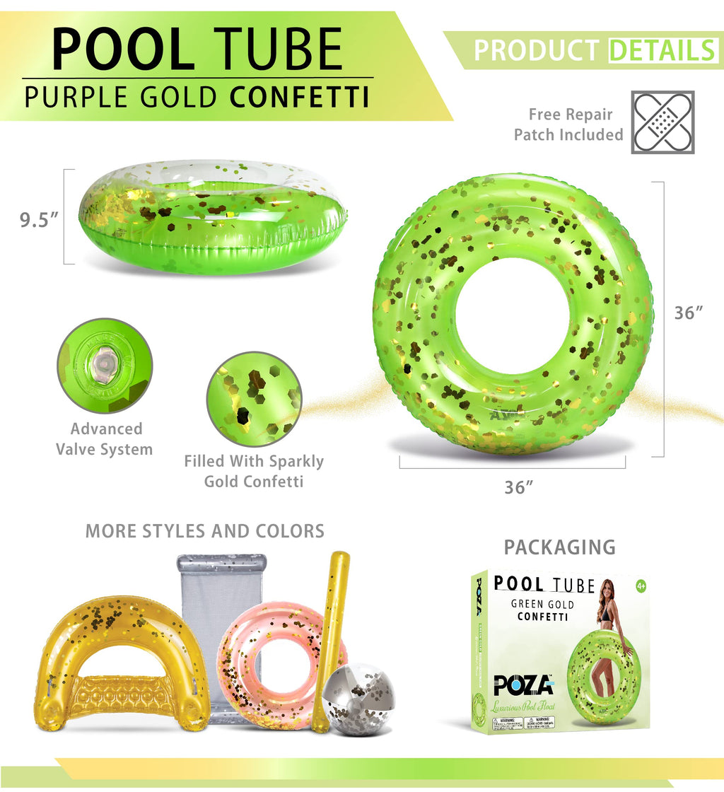 CoTa Global Green Inflatable Pool Ring with Gold Confetti – 36-Inch Heavy Duty PVC Swim Tube for Kids and Adults