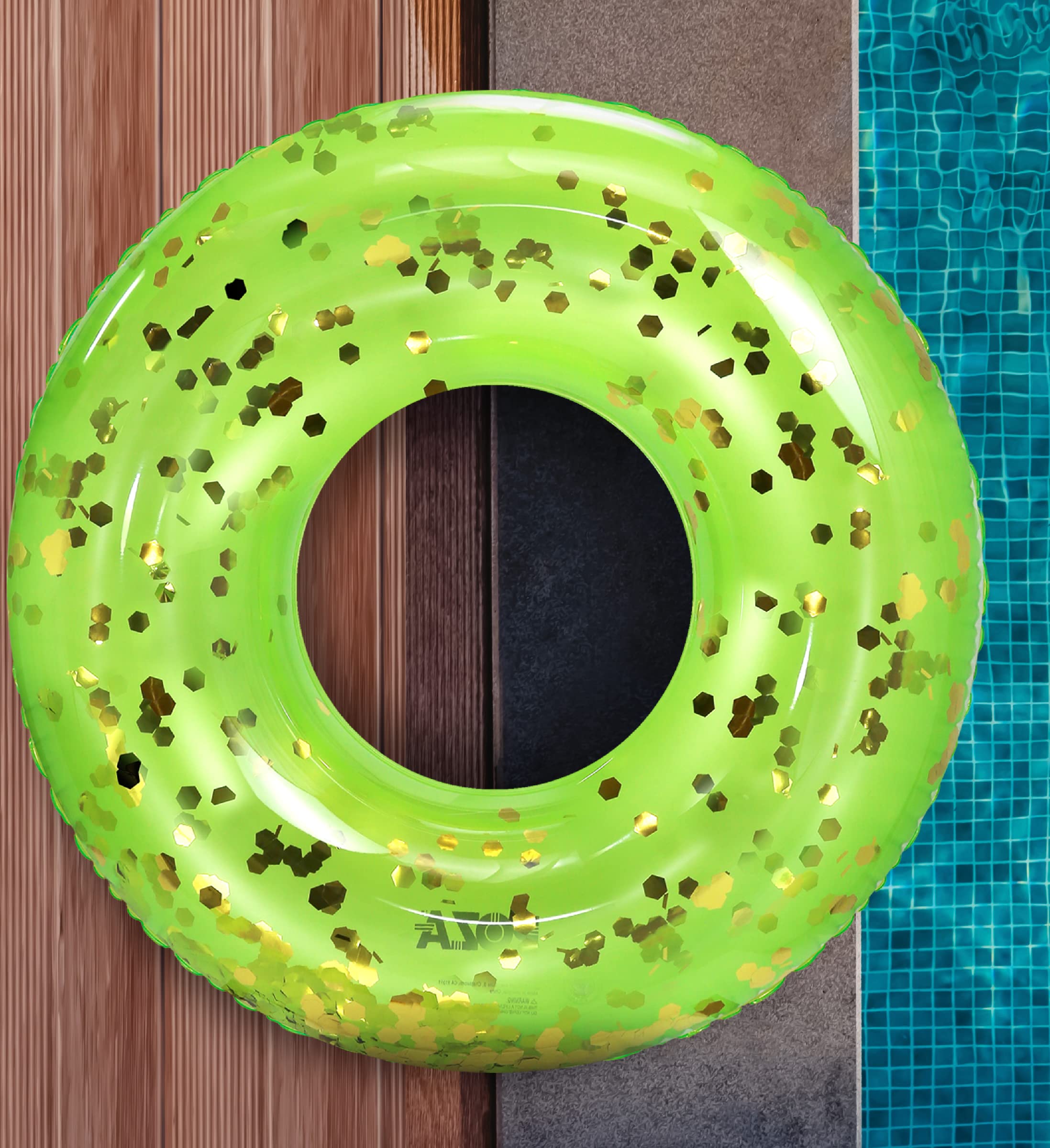 CoTa Global Green Inflatable Pool Ring with Gold Confetti – 36-Inch Heavy Duty PVC Swim Tube for Kids and Adults
